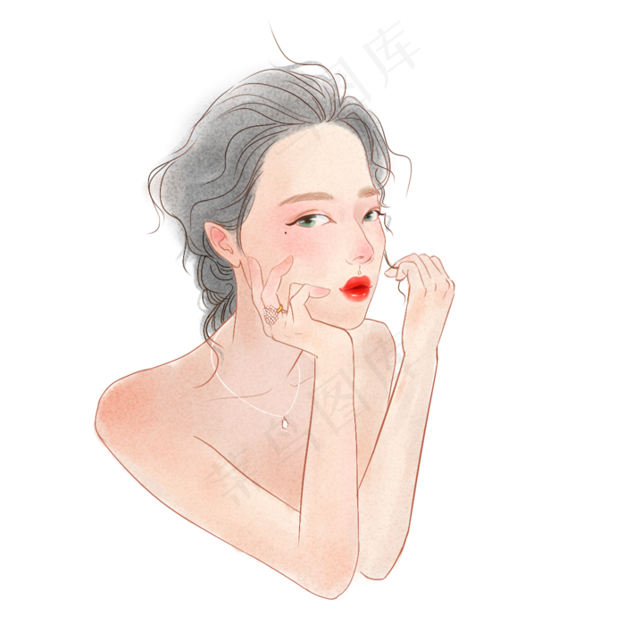 美女性感水彩风格手绘(1181X1181(DPI:300))psd模版下载