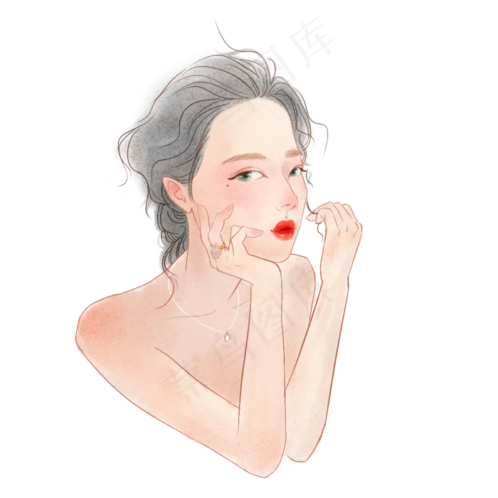 美女性感水彩风格手绘(1181X1181(DPI:300))psd模版下载