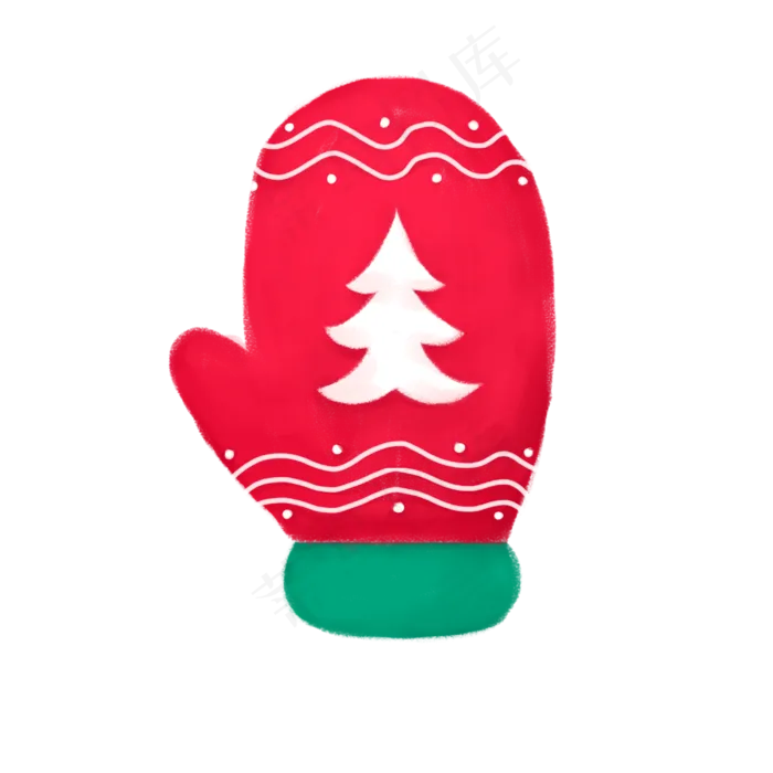 圣诞节手套红色针织树绿白平安夜,免抠元素