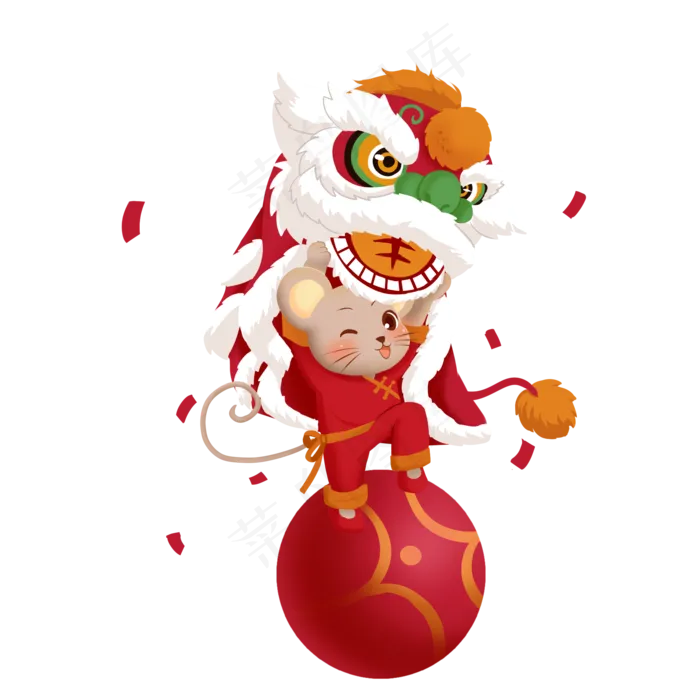 老鼠舞狮庆新年,免抠元素(2000X2000(DPI:300))psd模版下载