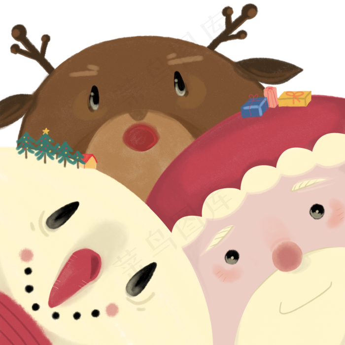 可爱圣诞老人雪人麋鹿大脸可爱PNG,免抠元素(2000X2000(DPI:300))psd模版下载