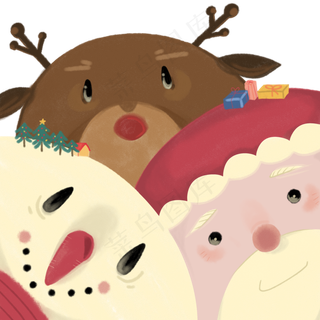 可爱圣诞老人雪人麋鹿大脸可爱PNG,免抠元素
