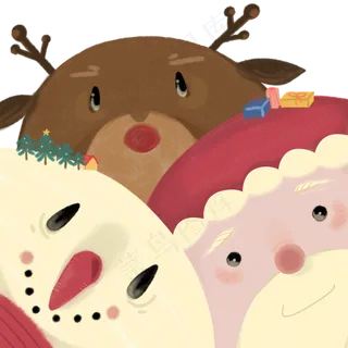 可爱圣诞老人雪人麋鹿大脸可爱PNG,免抠元素