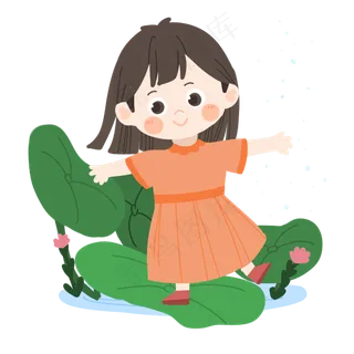清明节卡通女孩踏青PNG素材