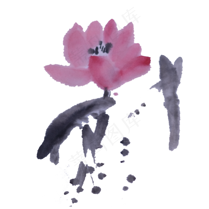 水墨荷花素材大写意(4000X4000(DPI:300))psd模版下载