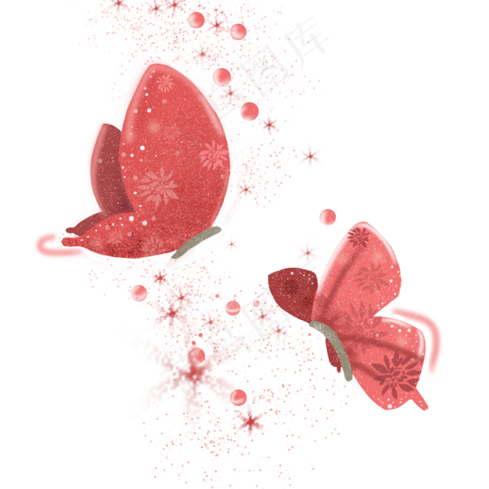 原创梦幻红色蝴蝶,免抠元素