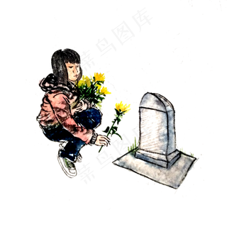 墓地菊花少女上坟二十四节气清明,免抠元素
