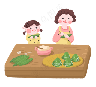端午节妈妈带孩子包粽子