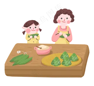 端午节妈妈带孩子包粽子
