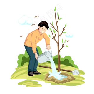 植树节浇水的小男孩