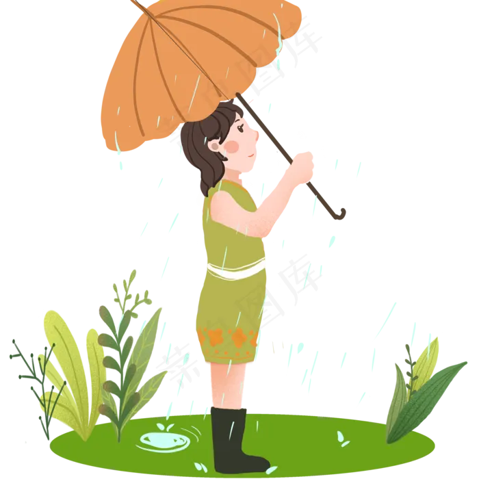 谷雨打伞的小女孩(2000X2000(DPI:300))psd模版下载