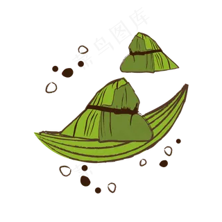手绘粽叶上的两个粽子免抠下载