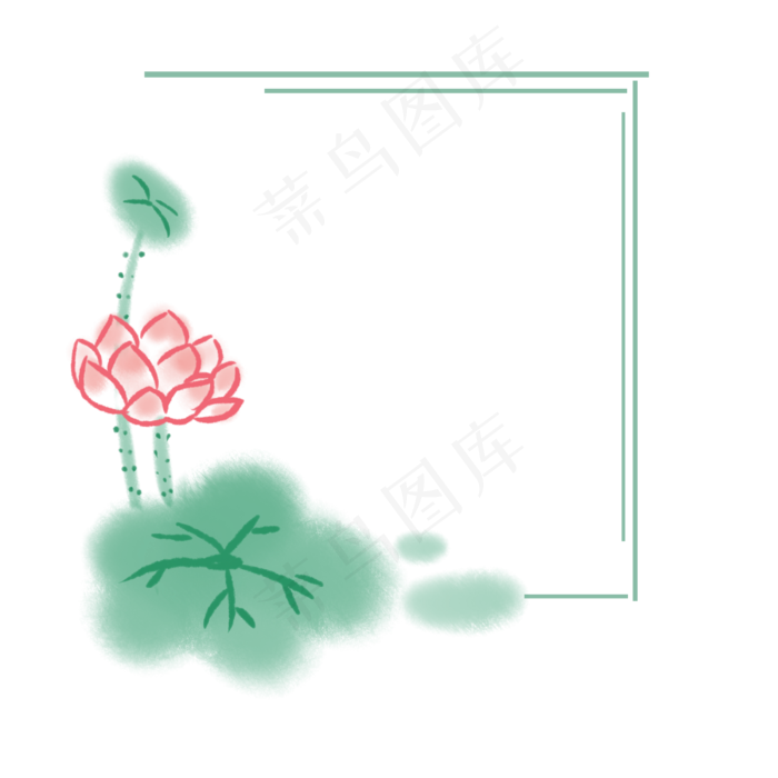 方形清新荷花边框(3000X3000(DPI:300))psd模版下载