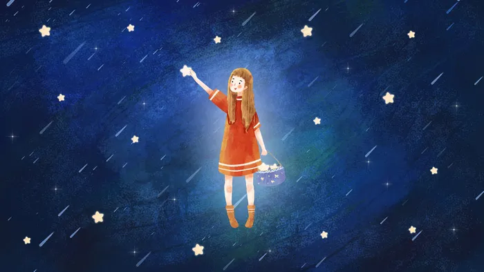 冷淡风主题之摘星星的女孩治愈系(2880*1620px 300 dpi )
