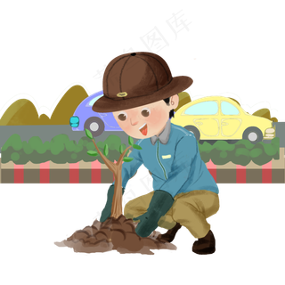 植树节植树的小男孩