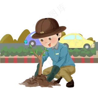 植树节植树的小男孩