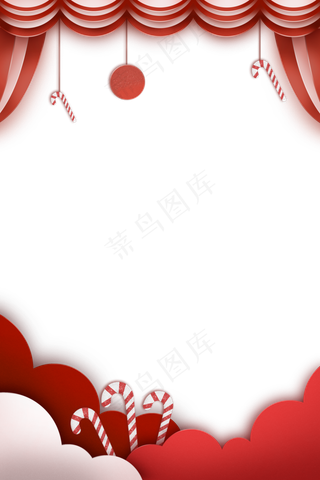 圣诞节红白窗帘糖果剪纸边框,免抠元素