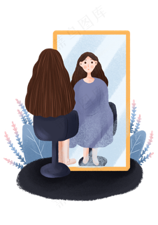 龙抬头剪头发镜子前的小女孩,免抠元素 龙抬头剪头发镜子前的小女孩,免抠元素