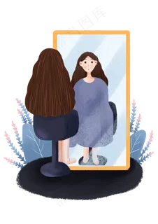 龙抬头剪头发镜子前的小女孩,免抠元素 龙抬头剪头发镜子前的小女孩,免抠元素