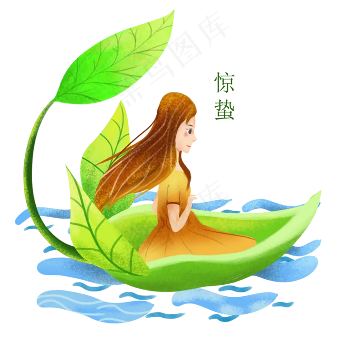 惊蛰坐叶子船的女孩(3000X3000(DPI:300))psd模版下载