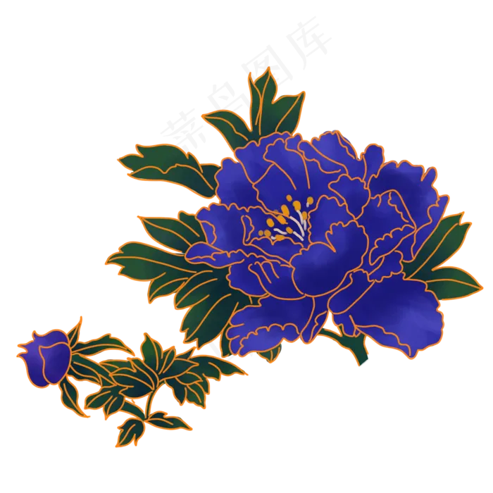 中秋节蓝色牡丹花装饰,免抠元素(2000*2000px 300 dpi )psd模版下载