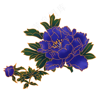 中秋节蓝色牡丹花装饰,免抠元素