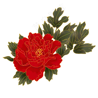 中秋节红色牡丹花,免抠元素