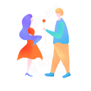 情人节扁平手绘情侣人物素材