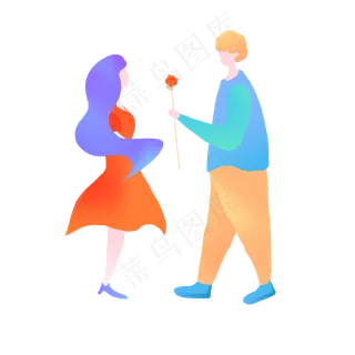 情人节扁平手绘情侣人物素材