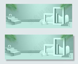 室内立体绿色banner