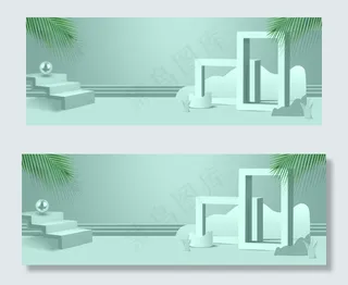室内立体绿色banner