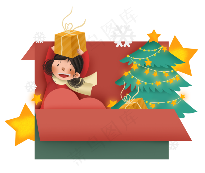 圣诞节女孩礼物贺卡,免抠元素