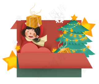 圣诞节女孩礼物贺卡,免抠元素