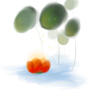 古风莲叶下的荷花灯,免抠元素