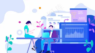 扁平卡通互联网信息科技商务办公场景