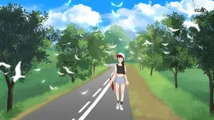 夏天滑板运动女孩