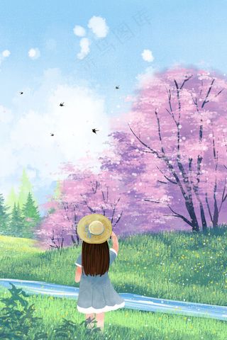 春分主题之春天风景樱花草地风景