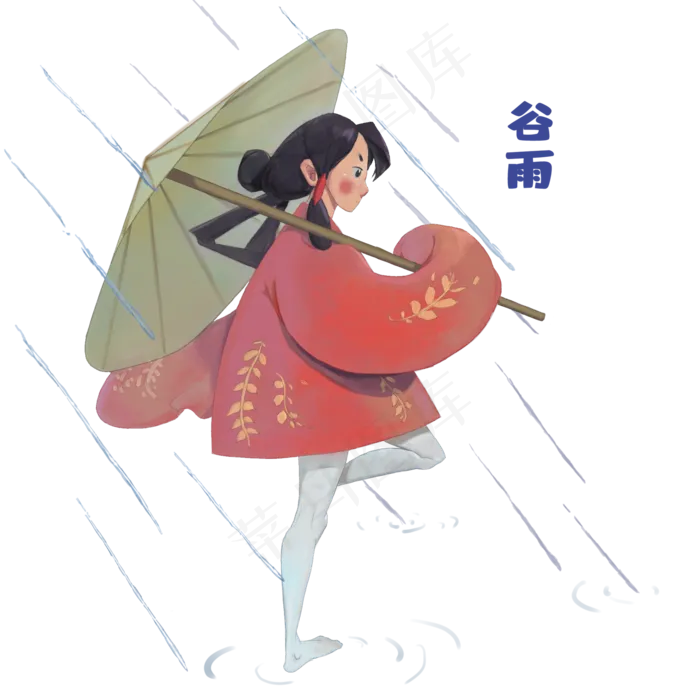 谷雨散步的小女孩