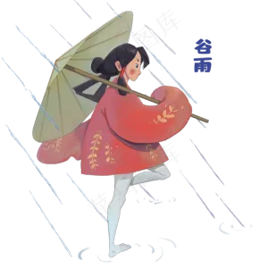 谷雨散步的小女孩