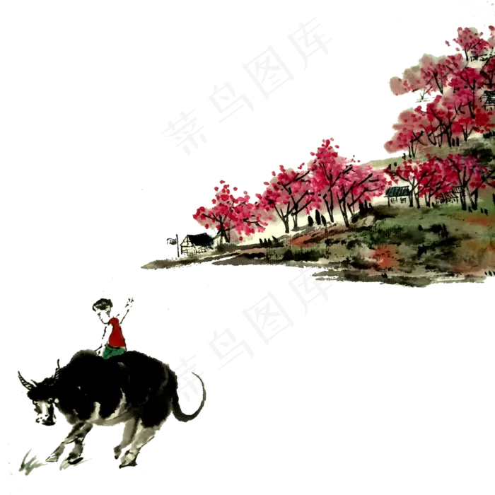 二十四节气春天清明扫墓牧童踏青,免抠元素(3000X3000(DPI:300))psd模版下载