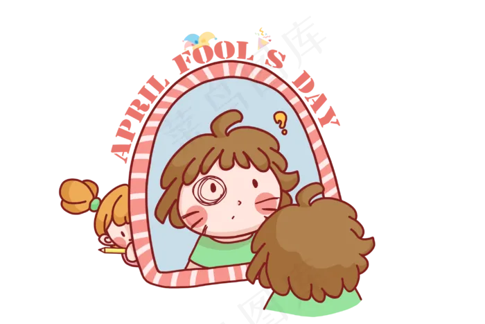 愚人节照镜子的女孩(3000X2000(DPI:300))psd模版下载
