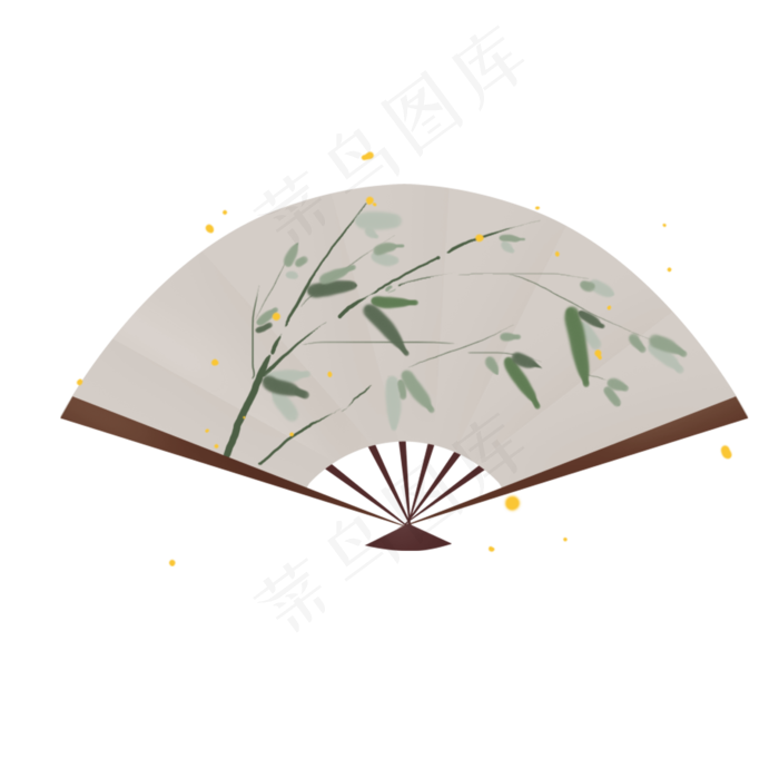 立春淡彩水墨绿色竹叶扇子