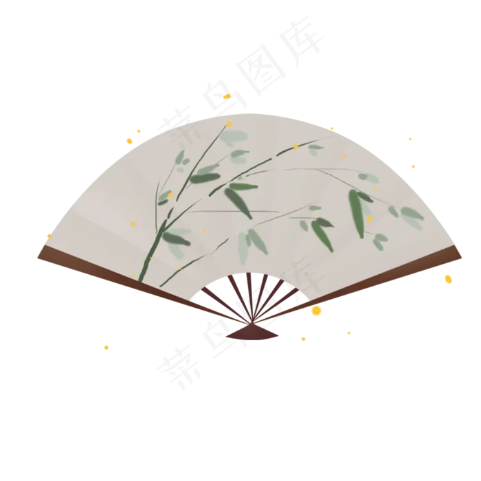 立春淡彩水墨绿色竹叶扇子(2000X2000(DPI:299))psd模版下载