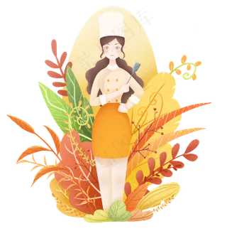 女神节女王节厨师手绘免扣,免抠元素