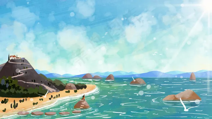 夏天你好大海远景小清新治愈系(2880*1620px 300 dpi )