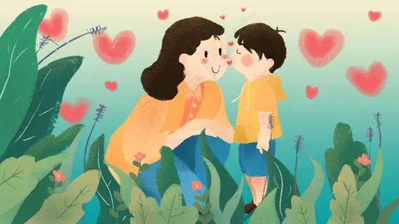 卡通手绘风母亲节感恩母亲配图