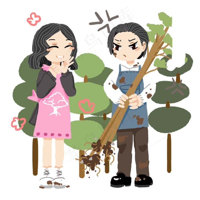 植树节拿树苗的女孩