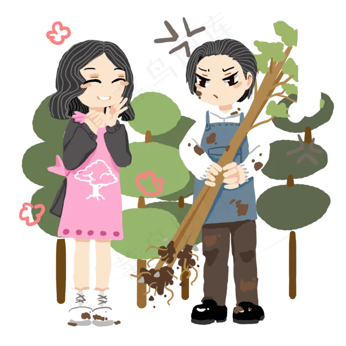 植树节拿树苗的女孩(2480X2480(DPI:300))psd模版下载