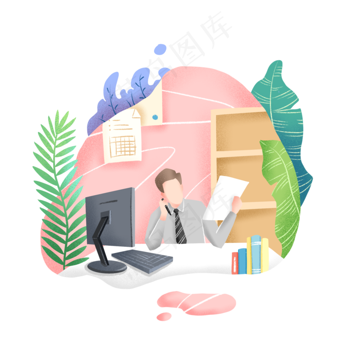 商务办公绿植噪点风格,免抠元素