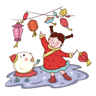 2019年元宵节小朋友和可爱汤圆看�,免抠元素